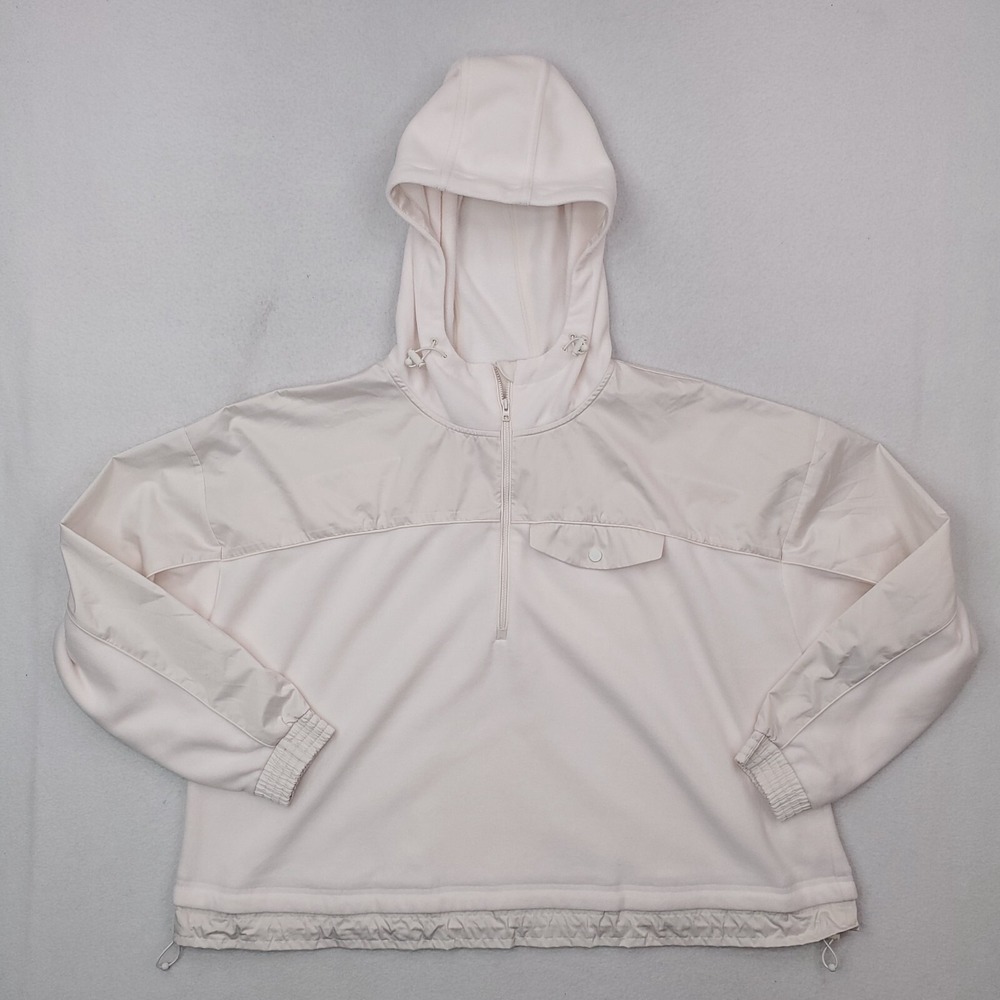 Athleta Hoodie Womens Large Pearl White Zion Microfleece Half Zip Crop Oversized